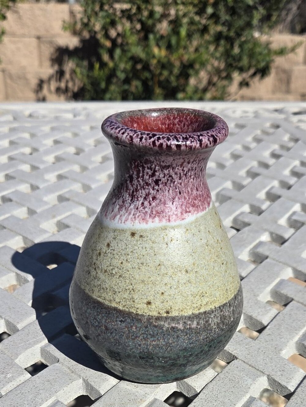 Vintage Studio Art Pottery Vase Tri Colored 8", signed